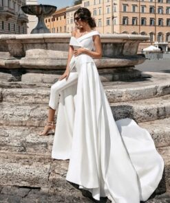 Combinaison mariage blanche avec traîne
