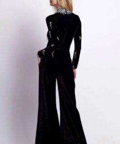 Combinaison pantalon large col bijou dos bandage