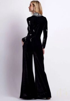 Combinaison pantalon large col bijou dos bandage