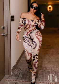 Combinaison bardot graphique manches longues