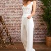 Combinaison bi-matière blanche dentelle haut pantalon uni