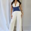 Combinaison bicolore femme blanc bleu