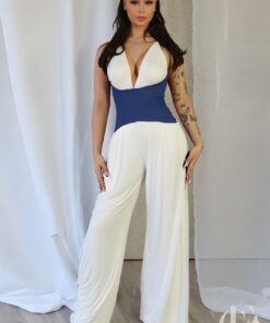 Combinaison bicolore femme blanc bleu
