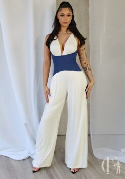 Combinaison bicolore femme blanc bleu