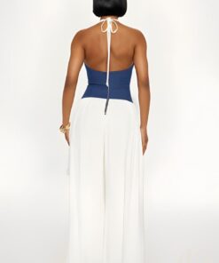 Combinaison bicolore femme blanc bleu