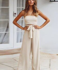 Combinaison bustier abricot taille haute ceinture nouée