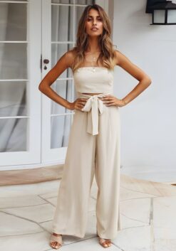 Combinaison bustier abricot taille haute ceinture nouée