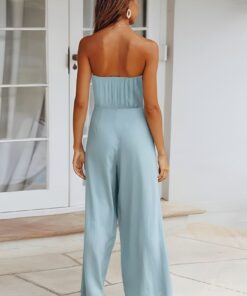 Combinaison bustier bleu taille haute ceinture nouée