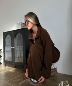 Combinaison chocolat capuche zippée oversize longueur genoux