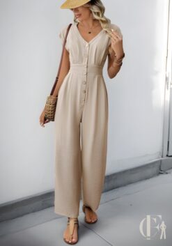 Combinaison beige casual manches courtes