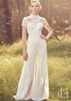 Combinaison col montant ivoire brodée dos illusion