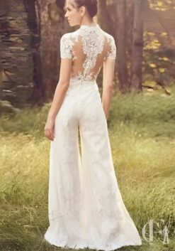 Combinaison col montant ivoire brodée dos illusion