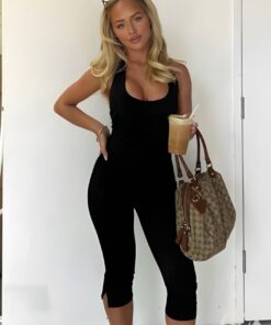 Combinaison courte femme noire col carré
