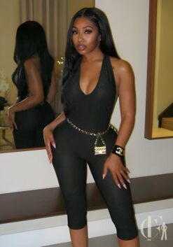 Combinaison décolletée moulante noire femme