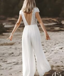 Combinaison mariée dos nu dentelle blanche