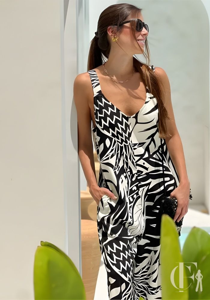 Combinaison graphique noir et blanc fluide imprimée