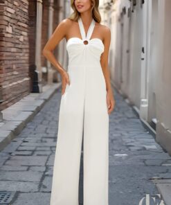 Combinaison licou blanche bustier découpé élégante