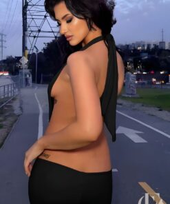 Combinaison noire longues bretelles sexy vue dos