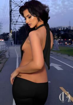 Combinaison noire longues bretelles sexy vue dos