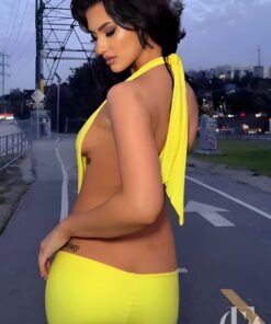 Combinaison longues bretelles jaune fluo sexy dos nu
