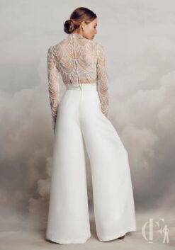 Combinaison mariage civil col illusion perlé
