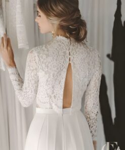 Combinaison mariée bohème dos nu mousseline blanche
