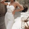 Combinaison mariée blanche bustier traîne détachable plage