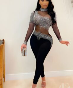 Combinaison moulante noire mesh transparente femme