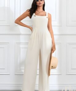 Combinaison salopette écru col carré avec ceinture