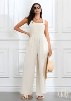 Combinaison salopette écru col carré avec ceinture