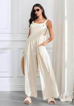 Combinaison salopette écru col carré avec ceinture