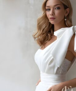 Combinaison mariée bustier blanche traîne longue nœud