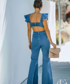 Combinaison denim vintage manches volants évasée