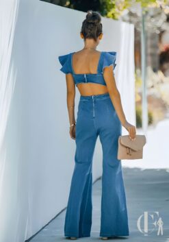 Combinaison denim vintage manches volants évasée