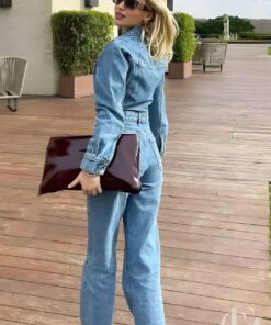 Combinaison Y2K jean bleu col rabattu streetwear