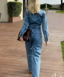 Combinaison Y2K jean bleu col rabattu streetwear