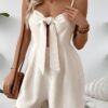 Combishort bustier écru nœud romantique pompons