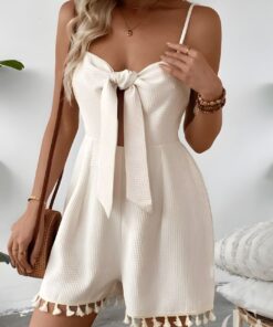 Combishort bustier écru nœud romantique pompons