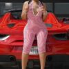 Combishort rayures rouge et blanc femme