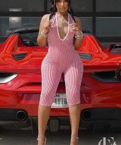 Combishort rayures rouge et blanc femme