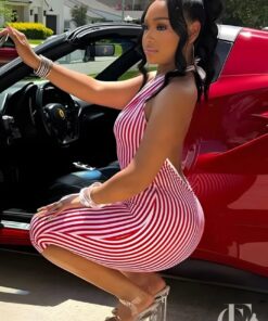Combishort rayures rouge et blanc femme