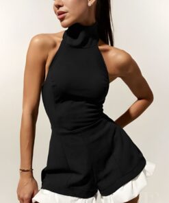 Combishort noir et blanc à volants femme