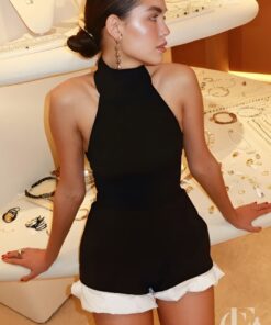 Combishort noir et blanc à volants femme