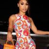 Combishort imprimé pop art multicolore dos nu soirée