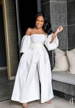 Combinaison blanche épaules dénudées jambe large
