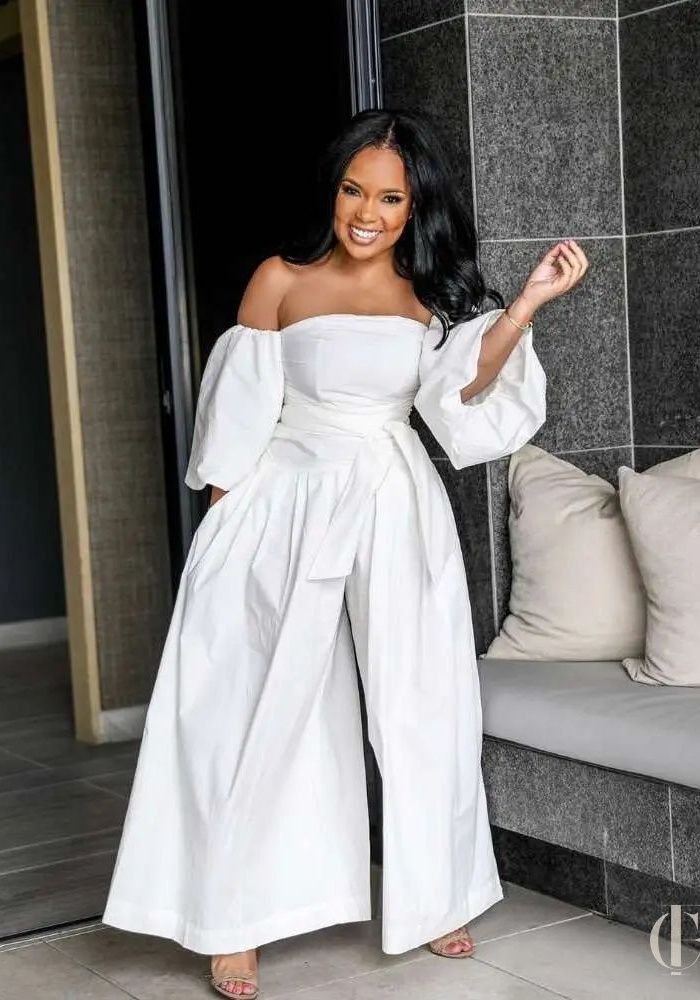 Combinaison blanche épaules dénudées jambe large
