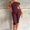 Combinaison bardot bordeaux moulante épaules dénudées femme
