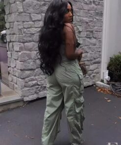 Combinaison cargo kaki bustier poches plaquées style militaire