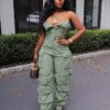 Combinaison cargo vert kaki bustier taille haute poches multiples