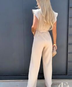 Combinaison col rond manches papillon pantalon large ceinture nœuds